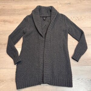 Tahari‎ Pure Luxe Wool Cashmere Gray Shawl Collar Cable Knit Sweater Medium M